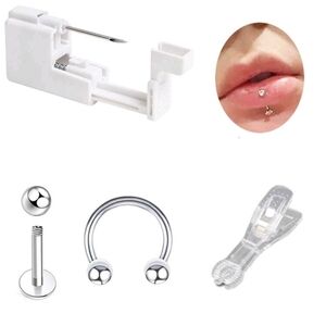 Silver Lip Piercing Jewelry Set